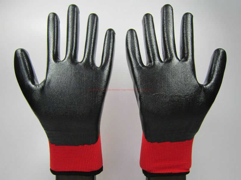 Nitrile Coated Polyester Shell Labor Protective Safety Gloves (NS004)