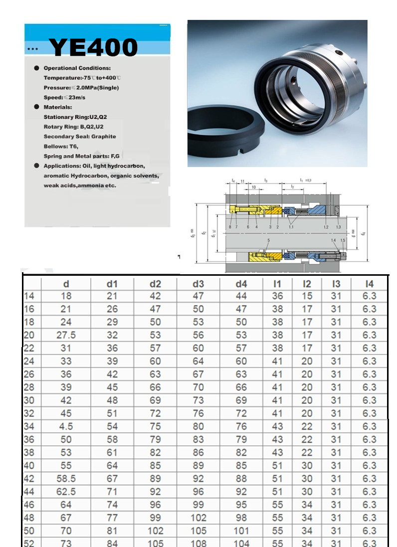 Burgmann Ye400 Metal Bellows Single Seals Mechanical Seals