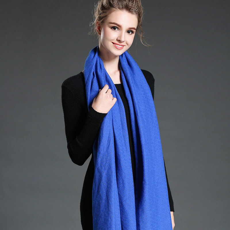 Women in Winter to Keep Warm Plain Blue Polyester Scarf Shawl