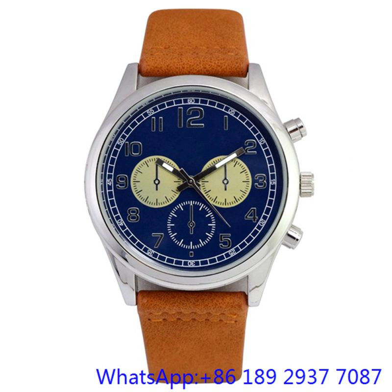 Top-Quality Stainless Steel Quartz Watch with Genuine Band, Man Chronograph Watches (HLJA-15176)