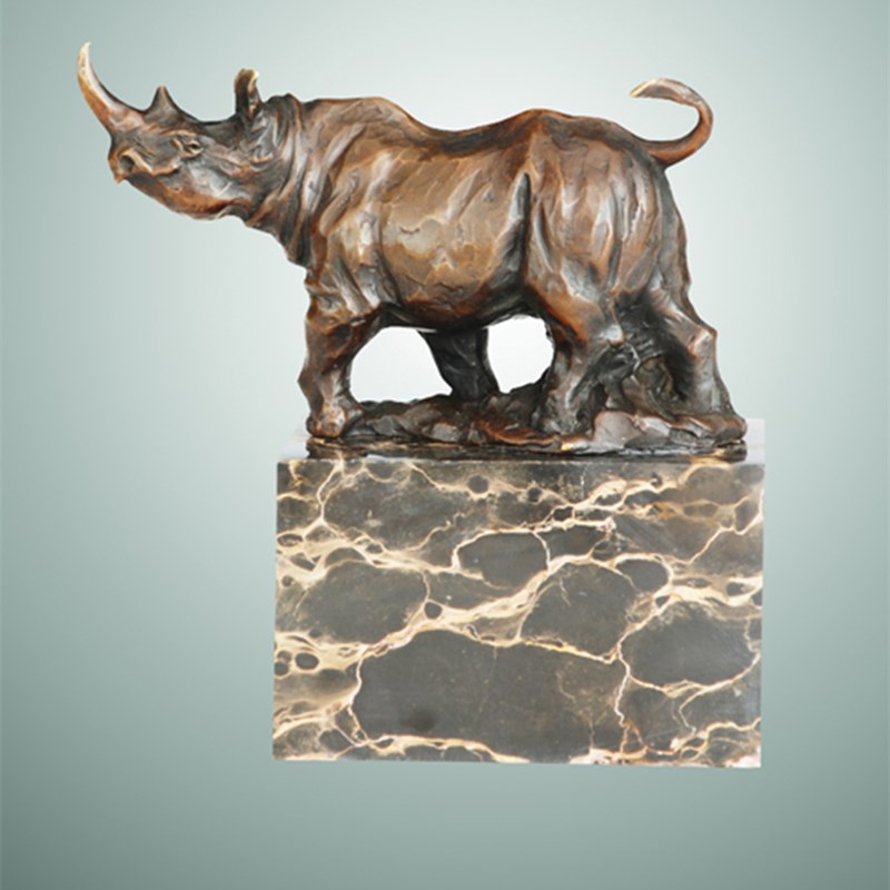 Animal Bronze Sculpture Rhinoceros Carving Brass Statue Tpal-285