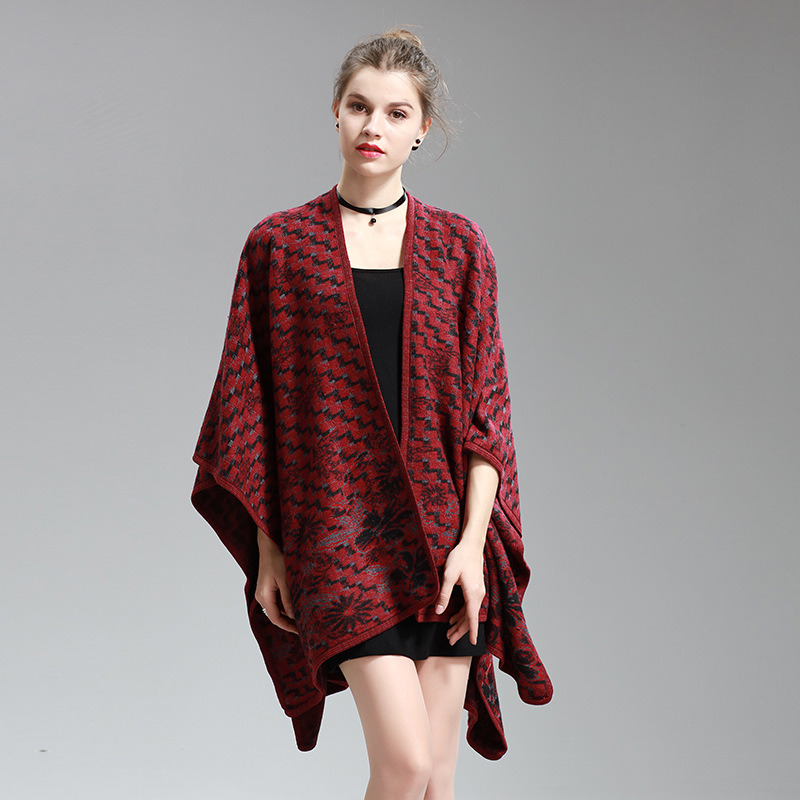 Womens Cashmere Feel Wave Printing Fancy Cape Stole Poncho Shawl (SP295)