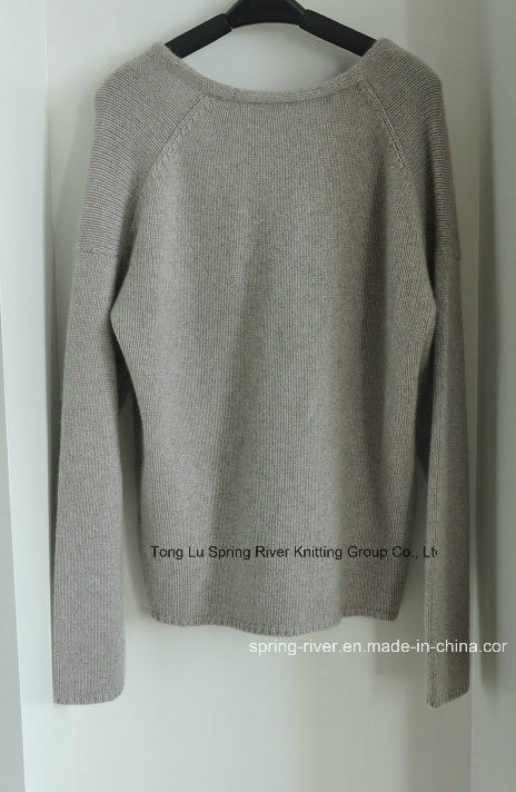 100%Cashmere Deep Vee Neck Pullover Knit Ladies Sweater