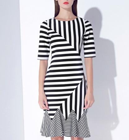 Summer Irregular Color Tail Stripe Elegant Ladies Dress