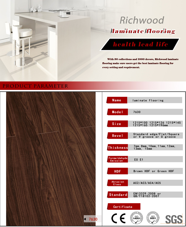 Vinyl 12.3mm E0 AC4 Embossed Walnut Laminated Wood Wooden Laminate Floor