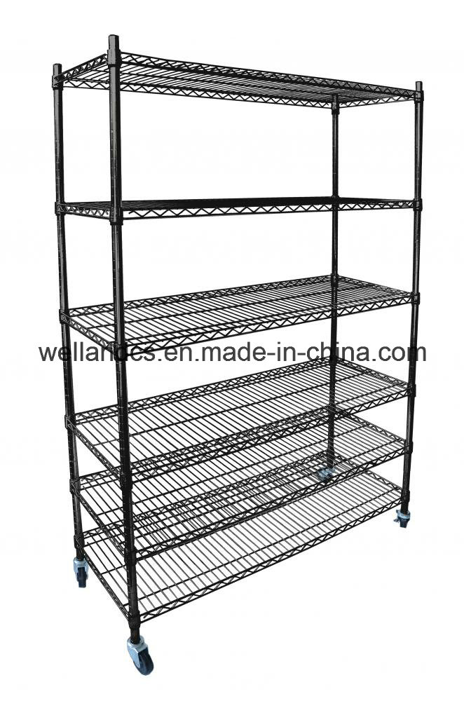 Epoxy Black Commercial Heavy Duty Adjustable Metal Wire Storage Shelf