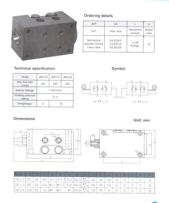 Jmp Series Mechanical Operated Throttle Check Valves