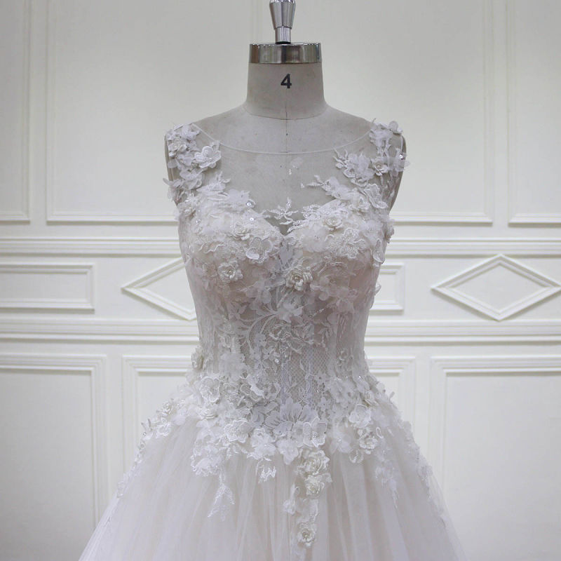 A-Line 3D Flowers Lace Beading Bridal Dresses