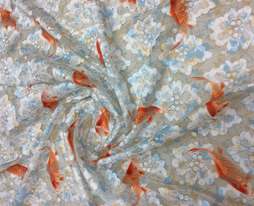 Polyester Printed Lace/ Net Garment Dress Fabric, Home Textile Fabric