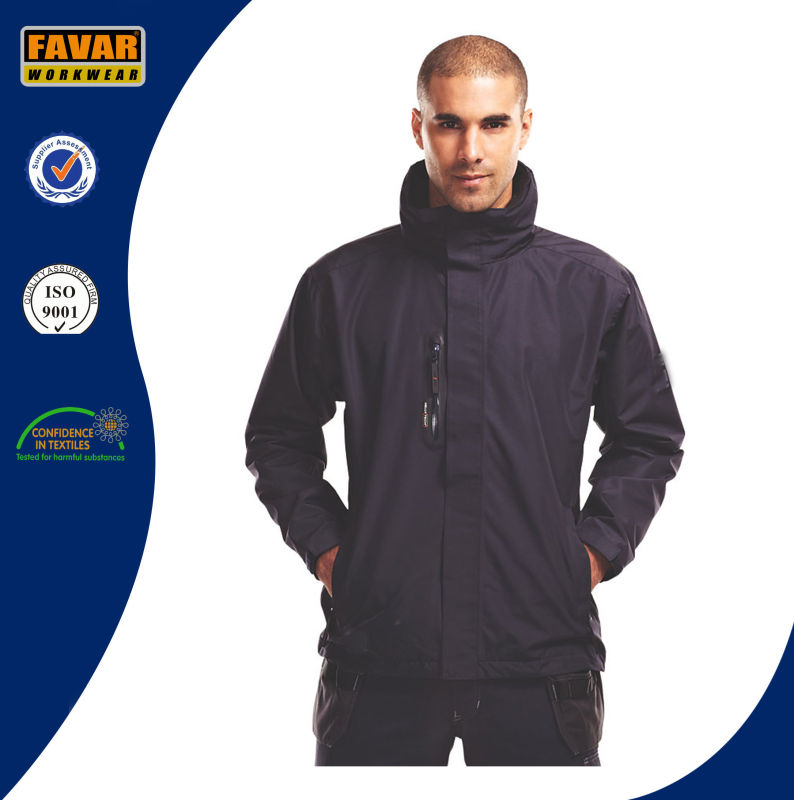 Black Polyester Waterproof Taslon PU Coating Rain Jacket