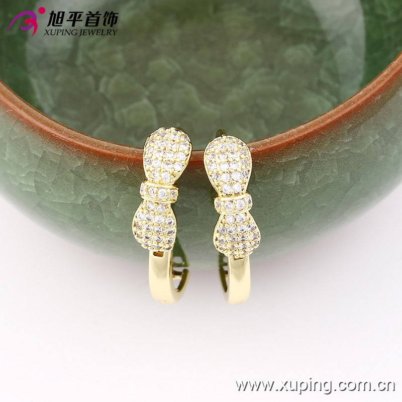 Fashion Newest Products 14k Gold-Plated Charming Crystal Bowknot Hoop Earring for Women- 90166