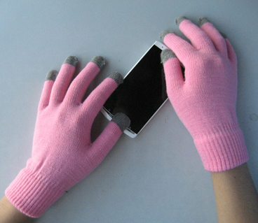 10g Polyester Liner Five Finger Pink Touch Screen Glove