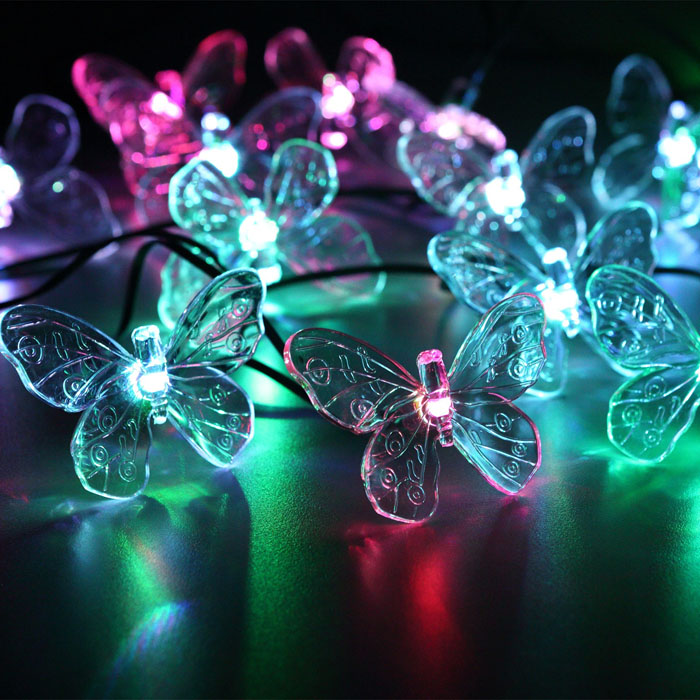 20 LEDs Color Changing Butterfly Solar LED Light Outdoor Waterproof Garden Decoration Light Solar String Lights