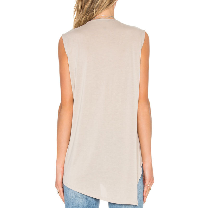 Modal V Neck Unique Design Beige Flowy Top