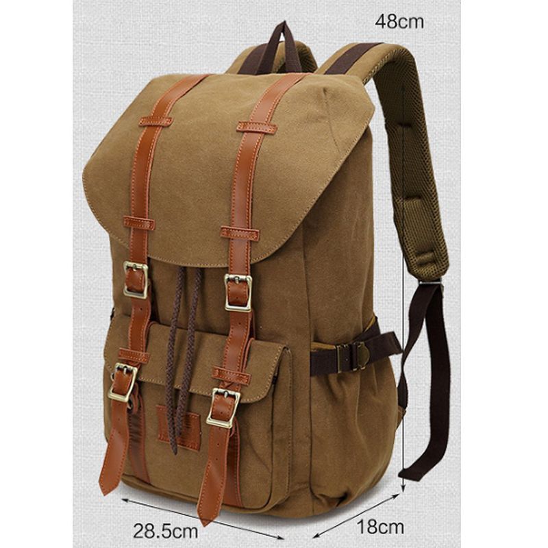 Casual Canvas Schoolbag Vintage Leather Shoulder Backpack Rucksack Bookbag Satchel Hiking Bag