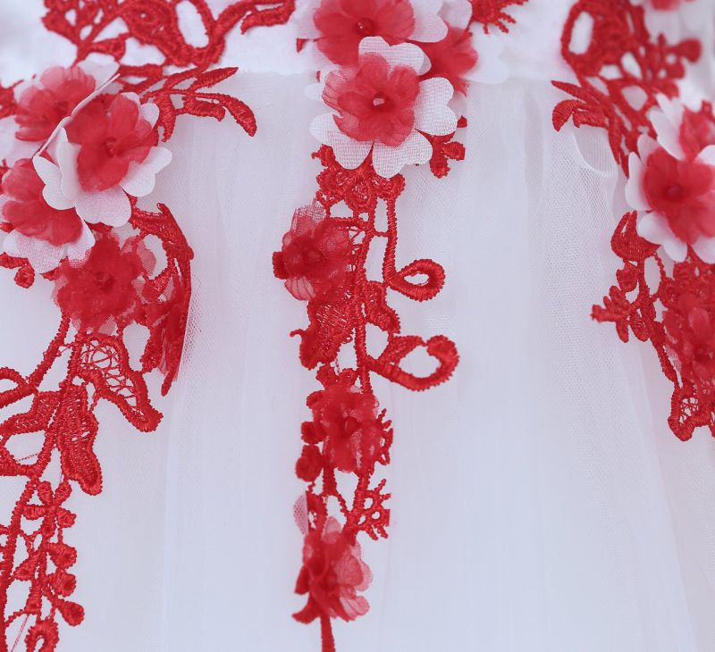 White/Red Flower Girl Dress for Wedding and Ceremonial