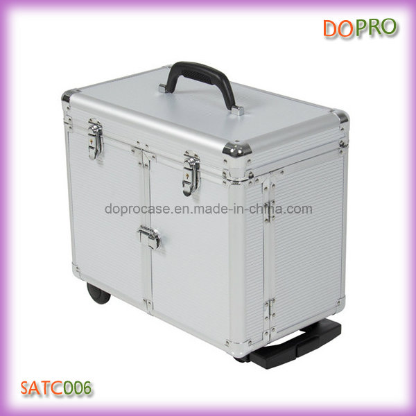 Silver Striped ABS Hairdressing Carry Cases with Trolley (SATC006)