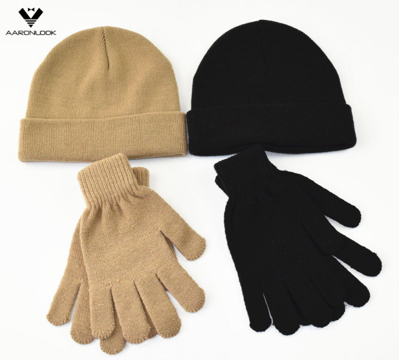 Promotional Basic Style Acrylic Knitted Beanie and Glove