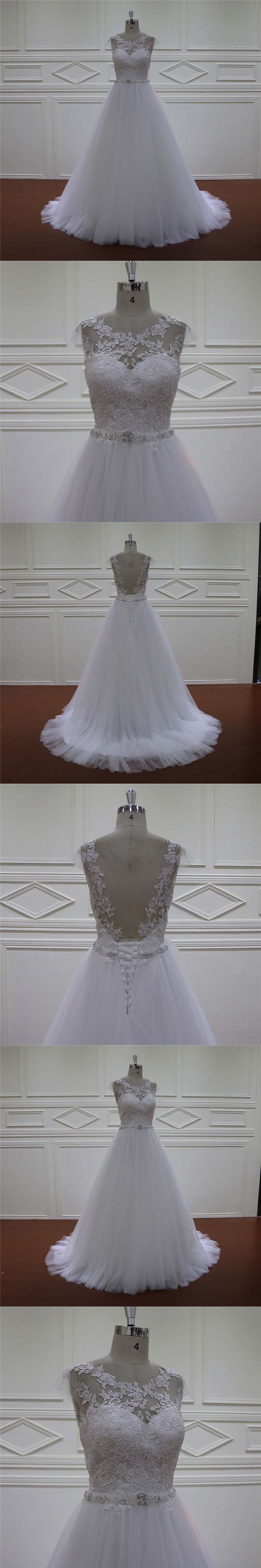 A-Line Wedding Bridal Dresses with Beading Belt