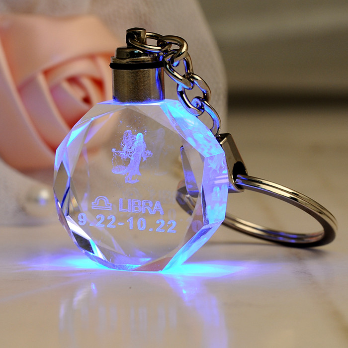 LED 3D Laser Engraving Crystal Glass Key Chain for Gift