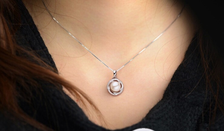 Single Freshwater Pearl Pendant 9-10mm AAA White Button Freshwater Pearl Pendant