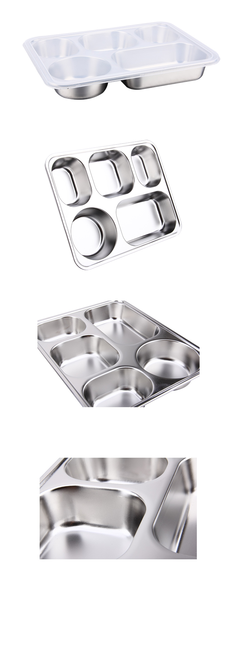 304 Stainless Steel 5 Compartment Food Containers Lunchbox with Lid