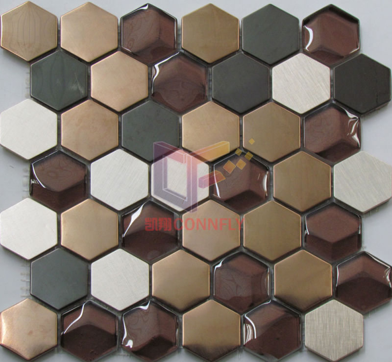 Hexagon Light Gold Color Aluminium Mix Crystal Mosaic Tile (CFM1029)