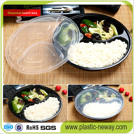 3 Compartments Round Microwaveable Plastic Disposable Lunch Box