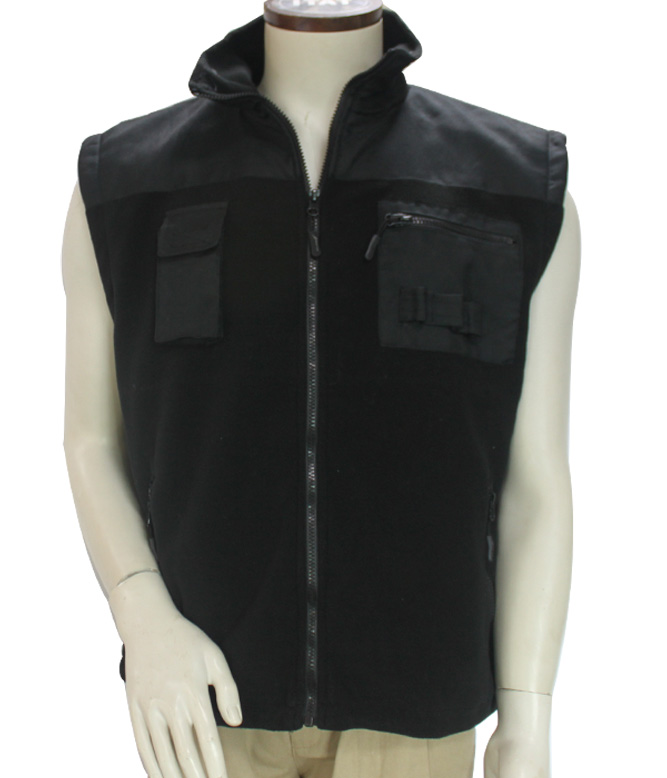 Stand Collar 100% Cotton Multi Pockets Polar Fleece Zipper Sleeveless Uniform Vest Men