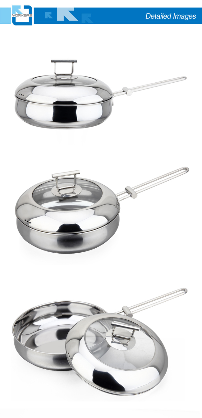 2016 New Design 304 18/8 Stainless Steel Fry Pot Pan Cookware