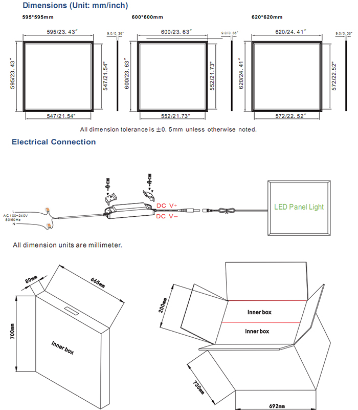 Ceiling/Recessed/Hanging Square 600*600mm SMD LED Panel Light Fixture with Ce RoHS ERP