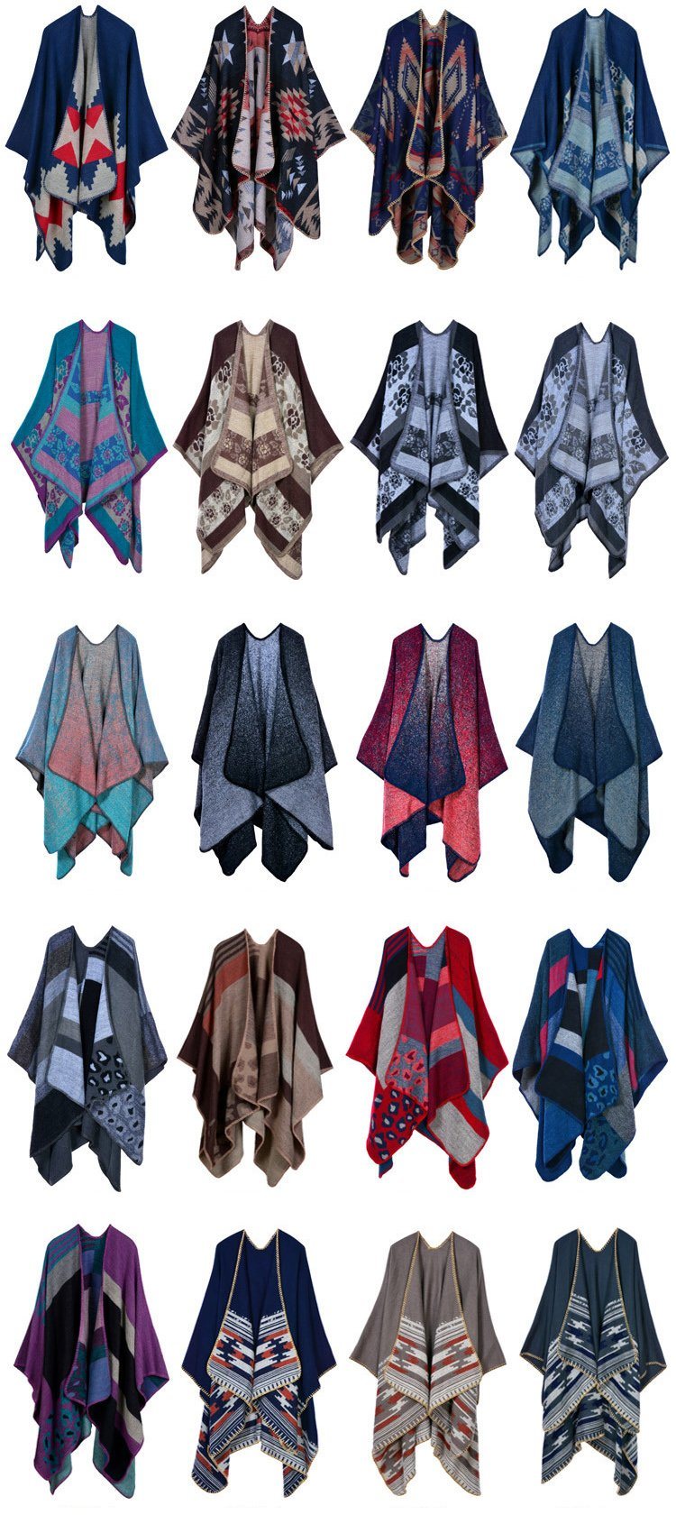 Women's Color Block Open Front Blanket Poncho Geometric Cashmere Cape Thick Warm Stole Throw Poncho Wrap Shawl (SP212)