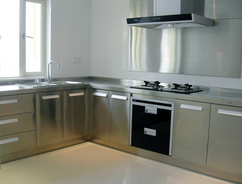 L Shaped Stainless Steel Kitchen Cabinet