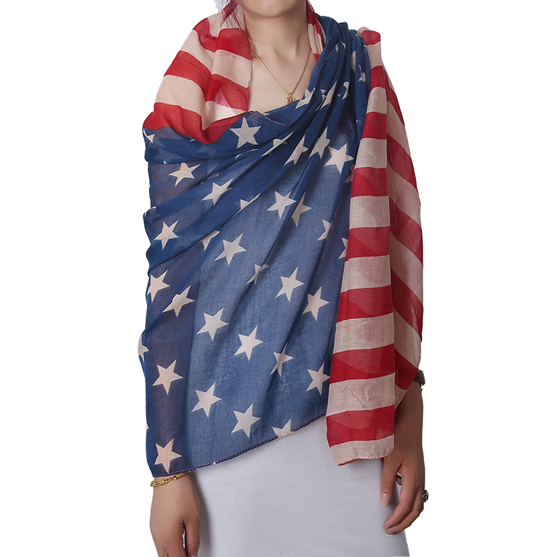 Women White and Blue American Flag Long Scarf