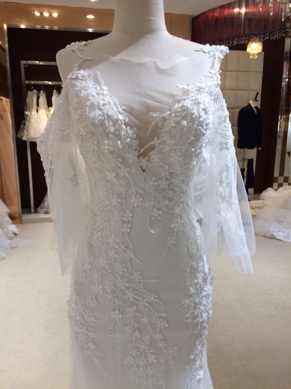 Mermaid Wrap Lace Applique off White Wedding Dress