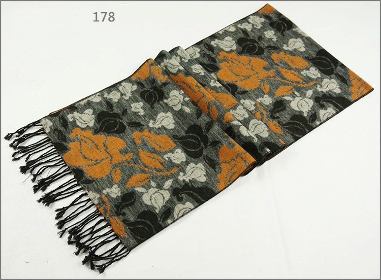Womens Unisex Reversible Cashmere Feel Winter Warm Checked Diamond Flower Printing Thick Knitted Woven Scarf (SP271)
