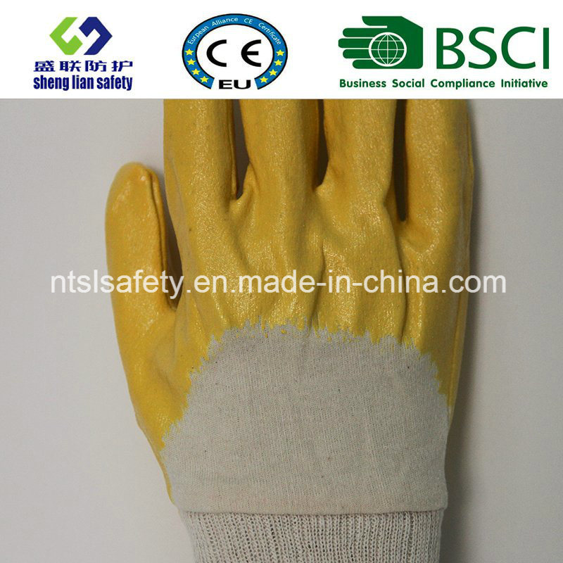 Half Dipped Nitrile Gloves Yellow Color Industrial Work Glove