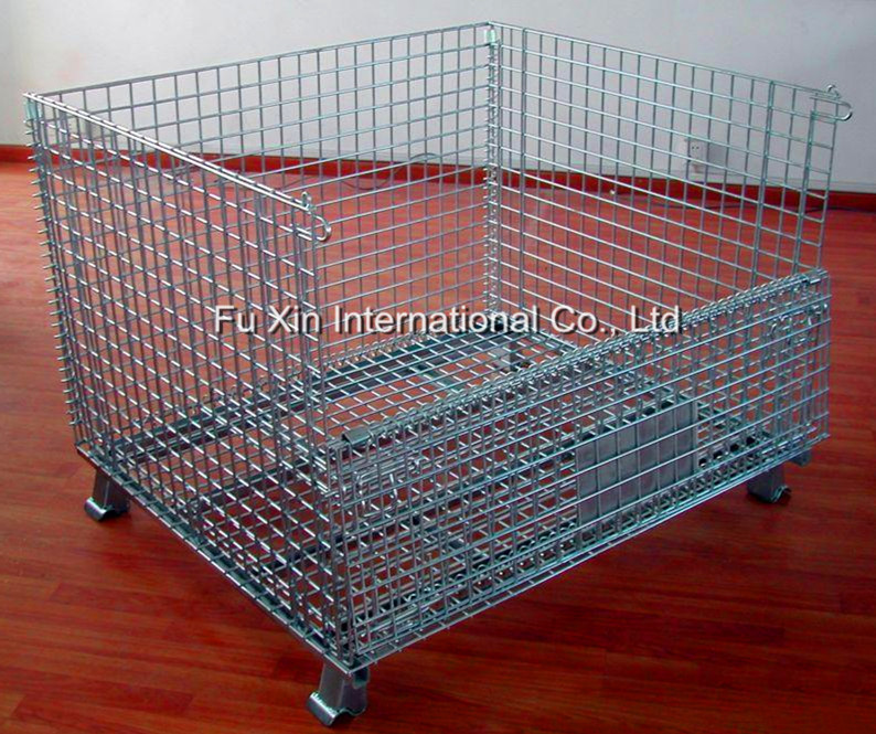 Warehouse Storage Steel Wire Mesh Roll Container with Wheels