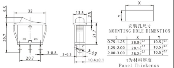 Soken Rocker Switch on-off/on-on for Electrical Appliance Rk1-11c