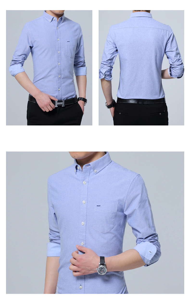 Men's Solid Color Long Sleeve Shirts Casual Slim Fit Shirt Cotton Shirt