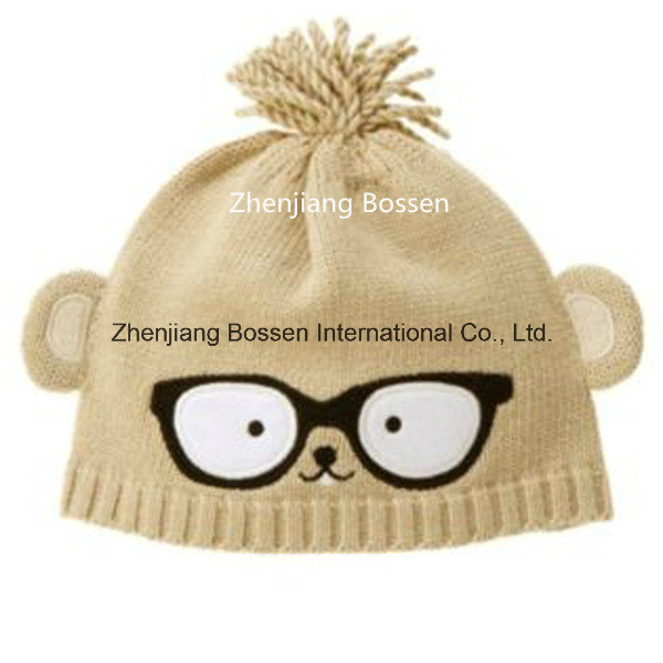 China Factory Cheap Customized Cartoon Printed Acrylic Warm Knitted Children Beanie Hat