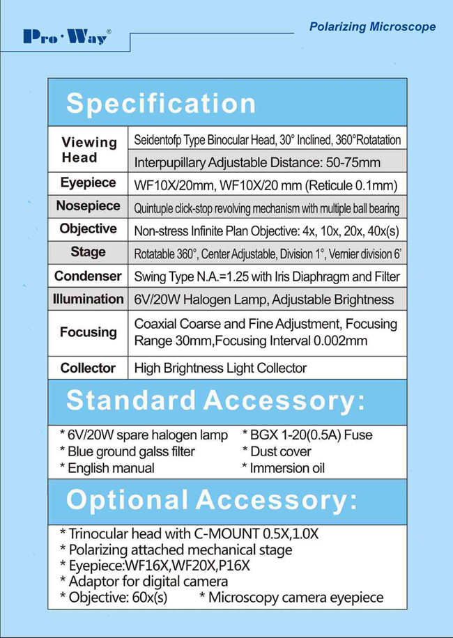 Professional Polarization Microscope with Transmition Illumination (PW-BK5000P)