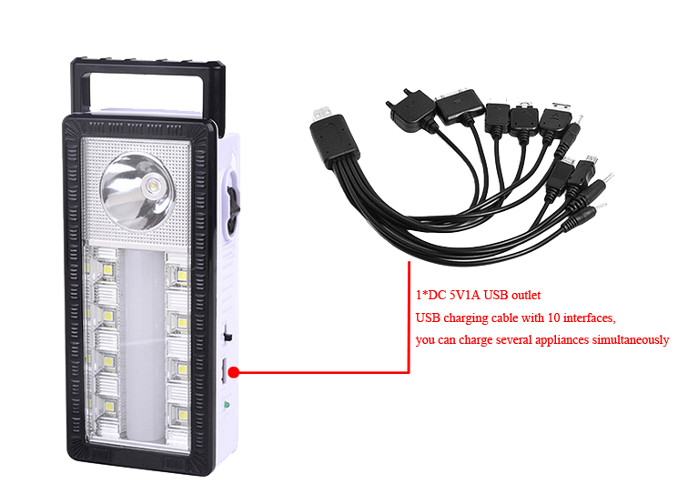 3 Functions Solar LED Emergency Light Desk Lamp with USB Outlet