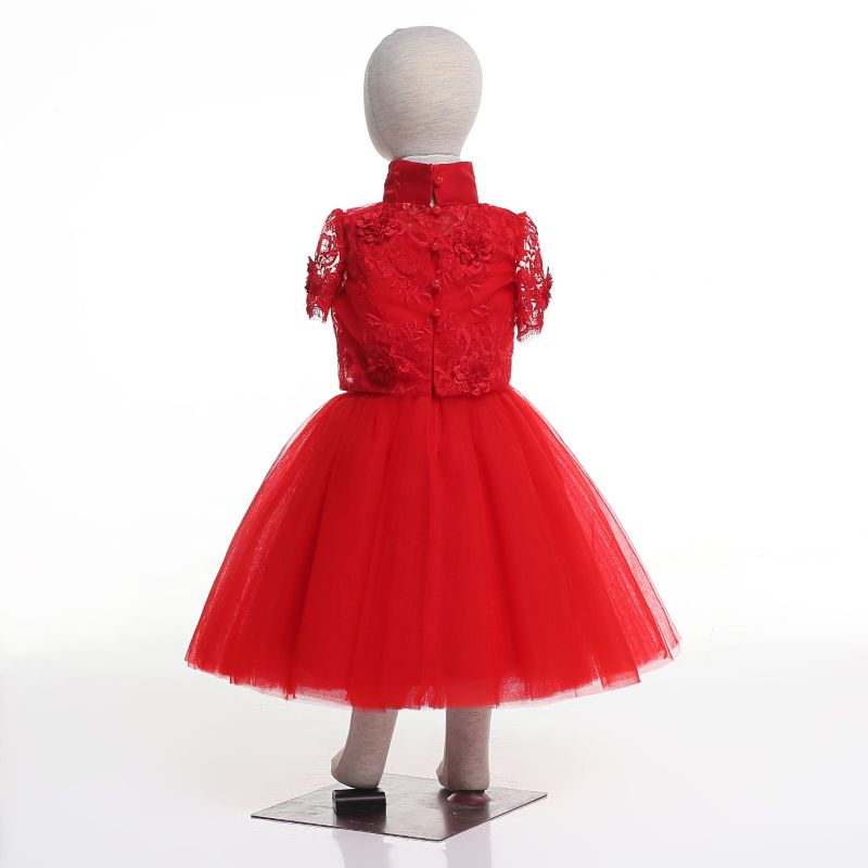 Chinese Red Flower Girl Dress for Wedding and Ceremonial