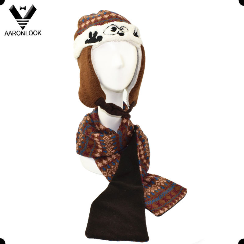 Winter Warm Jacquard Knit Cute Kids Hat and Scarf