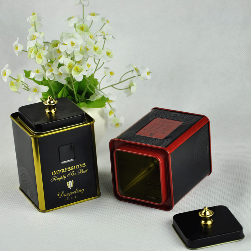 Custom Small Square Black Tea Tin, Tea Tin Box, Black Chinese Tea Tin Box