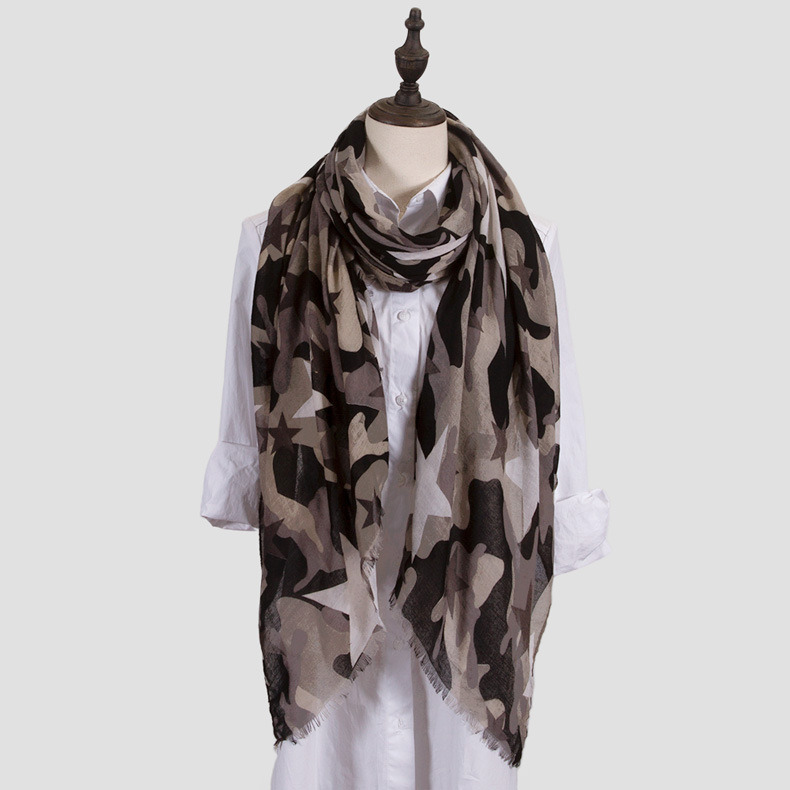 Womens Lightweight Camouflage Starred Fashion Print Shawl Wrap Scarf (SW100)