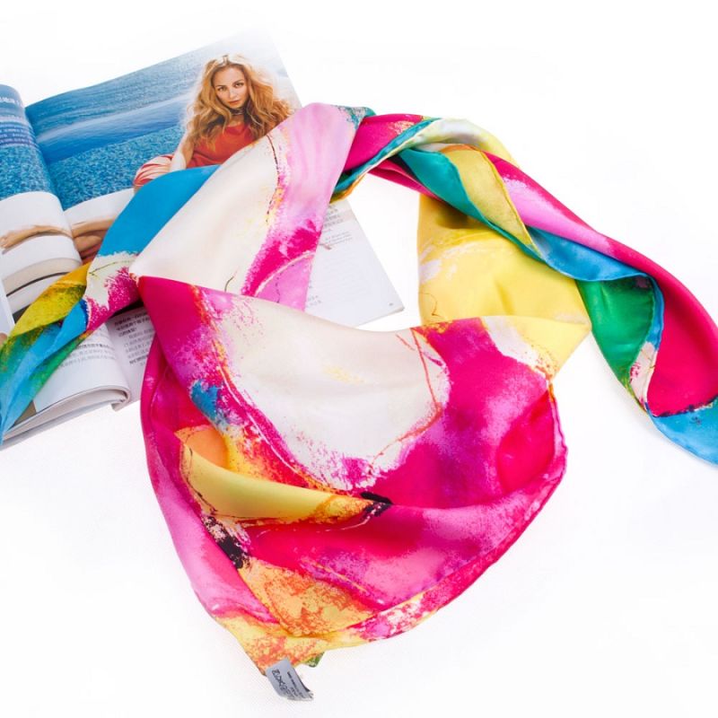 Modern Flower Print Silk Scarf (12-BR210303-2.2)