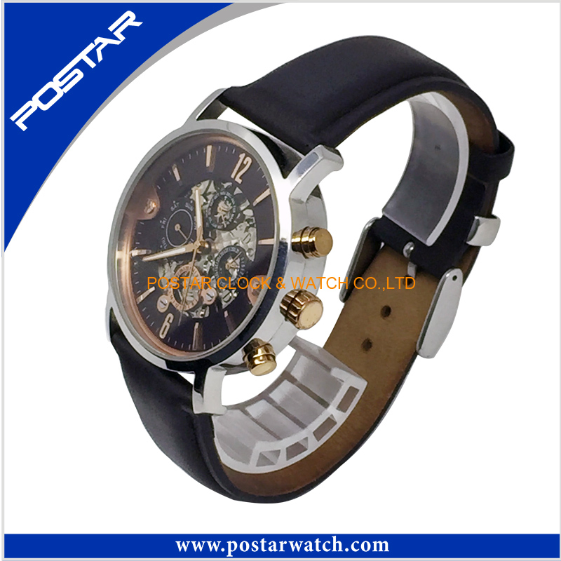 Fashion Automatic Watch Mechanical Watch with Geunine Leather Band