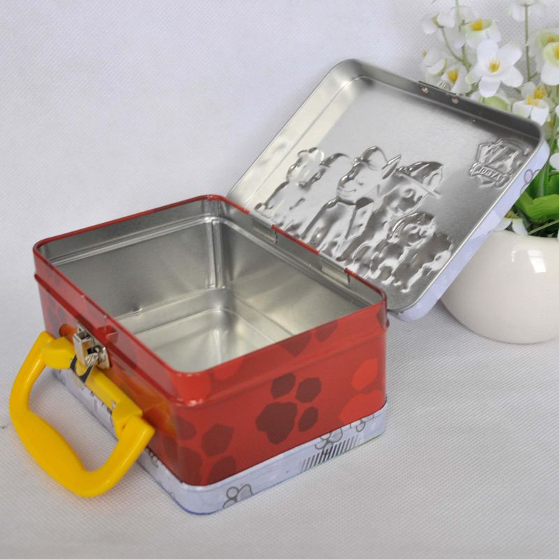 Square Emobossed Metal Tea Tin with Lock for Paper Card